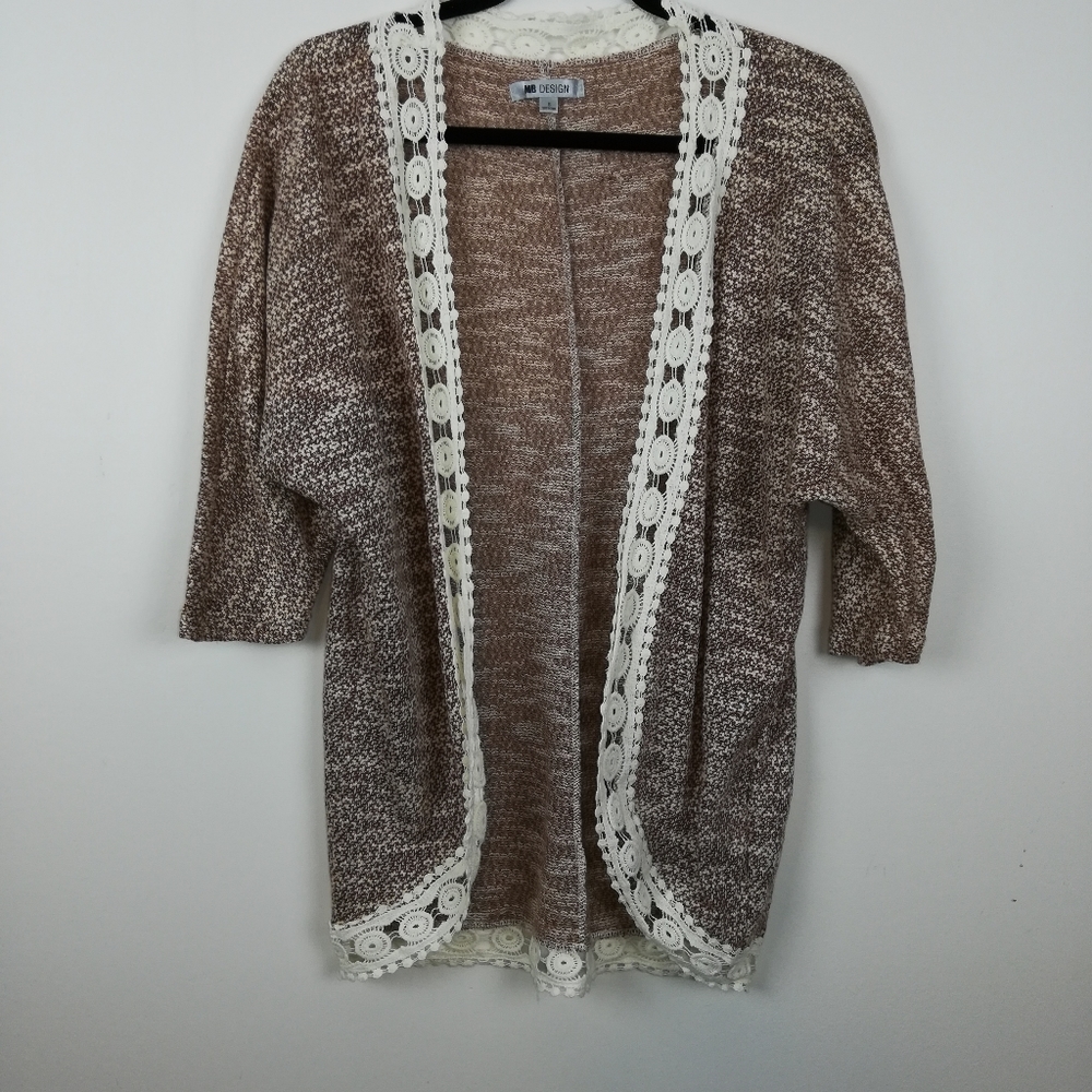 MB Design brown womens boho open cardigan sz.small